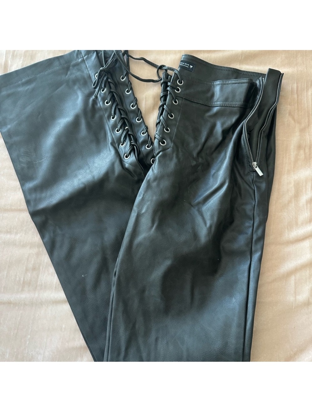 Zara Faux Leather Charcoal Lace-Up Pants Size M
